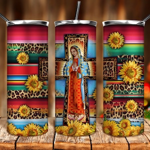 Croce di Nostra Signora di Guadalupe con piuma tumbler png 20oz tumbler sublimazione design download, western tumbler png, sublimare disegni download