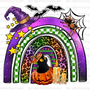 Halloween rainbow png sublimation design download, Happy Halloween png, spooky season png, trick or treat png, sublimate designs download