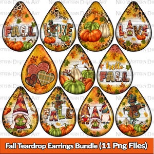 Fall teardrop earrings bundle png sublimation design download, western teardrop earrings png, Hello Fall png, sublimate designs download