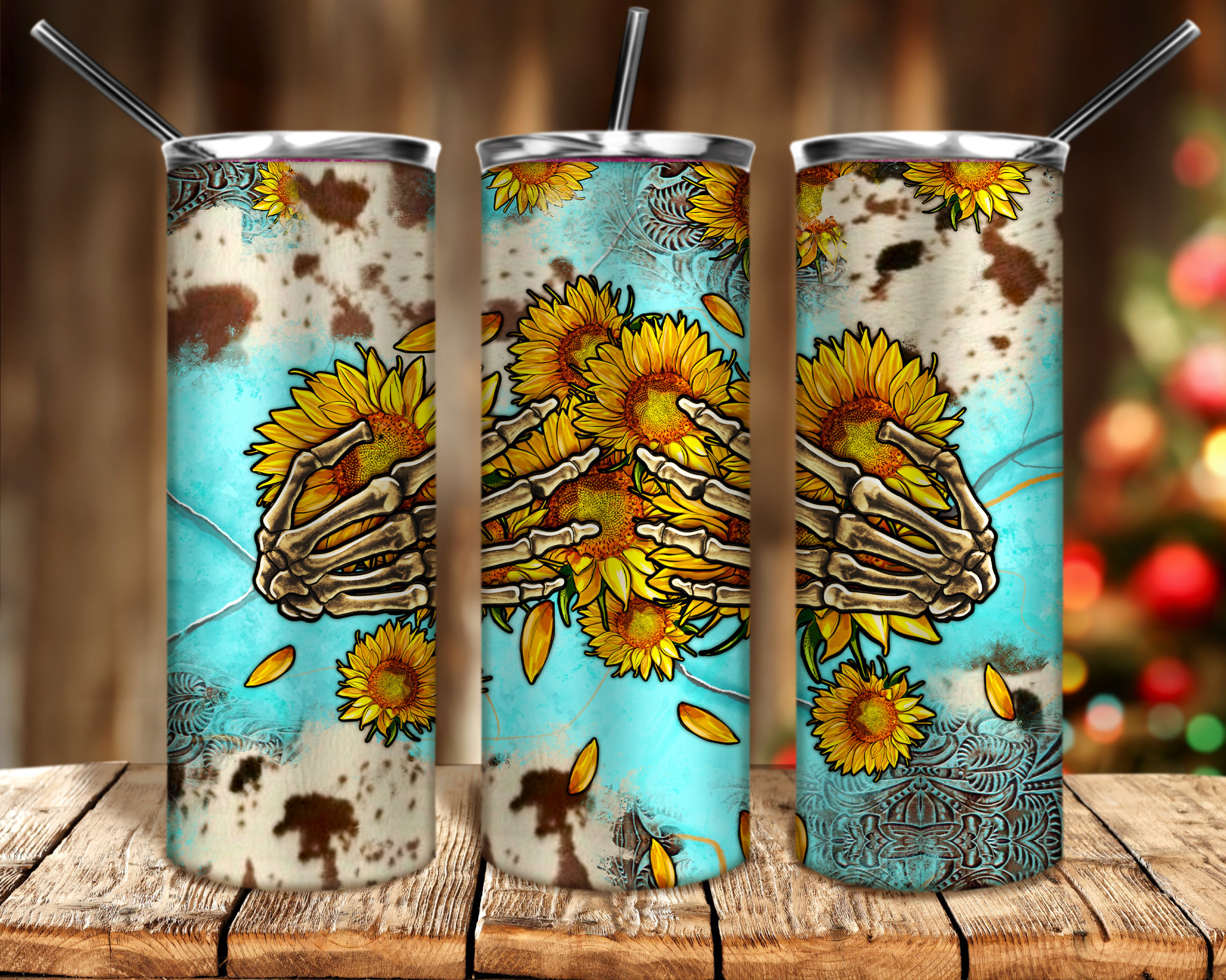 Skeleton Hands Sunflower Png 20oz Skinny Tumbler Sublimation Design ...