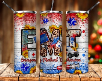 EMT Emergency Medical Technician 20oz skinny tumbler sublimation design download, glitter tumbler png, Paramedic png,sublimate download