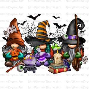 Halloween gnomes png sublimation design download, Happy Halloween png, spooky season png, trick or treat png, sublimate designs download