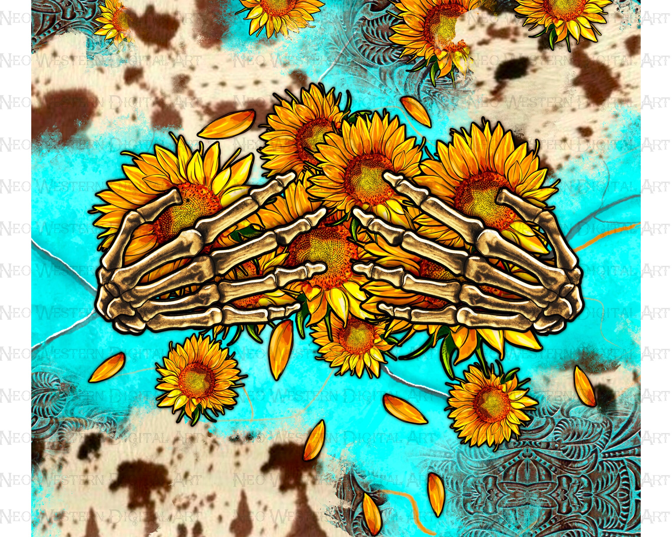 Skeleton Hands Sunflower Png 20oz Skinny Tumbler Sublimation Design ...