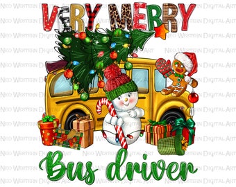 Verry Merry bus driver png sublimacja projekt, Powrót do szkoły png, szkolny autobus świąteczny png, szkoła png, sublimacja projekty do pobrania