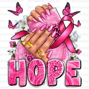 Hoffnung Brustkrebs Nägel png Sublimation Design download, Brustkrebs png, Cancer Awareness png, Cancer nail art png, sublimate download