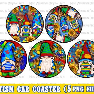 Autism car coaster png sublimation design bundle, Autism Awareness png, western car coaster png, Autism png, sublimate designs download