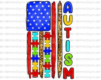 Autismus Amerikanische Flagge png Sublimation Design download, Autismus Bewusstsein png, Autismus Leben png, Autismus Puzzle png, Sublimate Designs download