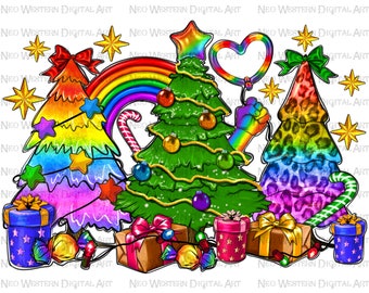 Pride Christmas tree png sublimation design download, western Christmas png, Christmas Pride png, LGBTQ+ png, sublimate designs download