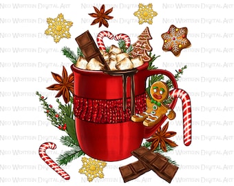 Christmas hot chocolate coffee cup png sublimation design download, Christmas png, hot chocolate png, coffee cup png, sublimate download