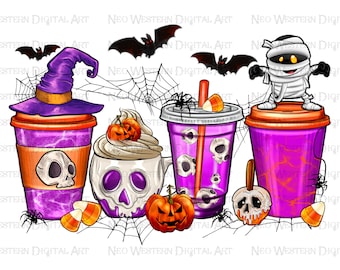 Halloween coffee cups png sublimation design download, Happy Halloween png, spooky season png, Halloween vibes png, sublimate download