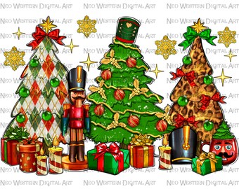 Christmas trees with Nutcracker png sublimation design download, western Christmas png, Christmas Nutcracker png, sublimate designs download