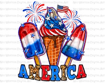 4th of July America ice creams png sublimation design download, 4th of July png, Independence Day png, USA flag png, sublimate download