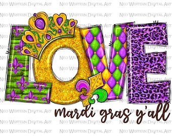 Love Mardi Gras y'all png sublimation design download, Happy Mardi Gras png, western love png, sublimate designs download