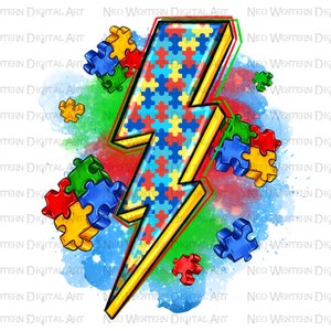 Autism lightning bolt png sublimation design download, Autism awareness png, Autism puzzle pieces png, sublimate designs download