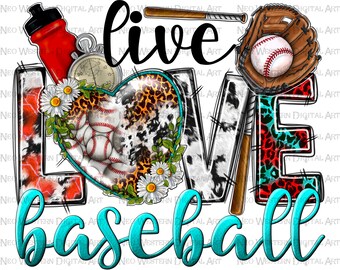 Live love baseball png sublimation design download, baseball heart png, baseball png, leopard baseball png, sublimate designs download