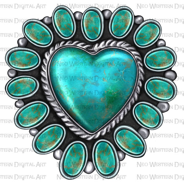 Western heart turquoise gemstone png sublimation design download, western gemstone png, heart gemstone png, sublimate designs download