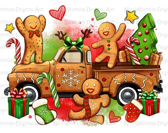 Christmas Gingerbread truck png sublimate designs download, Christmas png, Christmas truck png, Merry Christmas png, designs download