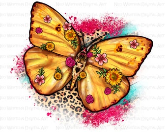 Butterfly leopard flower png sublimate designs download, hand drawn butterfly png, butterfly png design, sublimate designs download