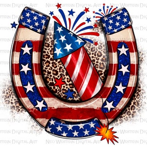 4th of July horseshoe png sublimation design download, 4th of July png, Independence Day png, USA flag png, sublimate designs download