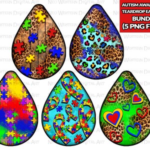 Autismo conciencia lágrima pendientes paquete png sublimación diseño descargar, Autismo vida png, Autismo png, sublimar diseños descargar