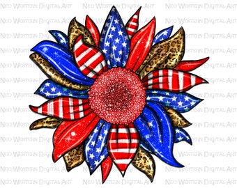 America sunflower png sublimation design download, 4th of July png, Independence Day png, USA flag sunflower png, sublimate designs download