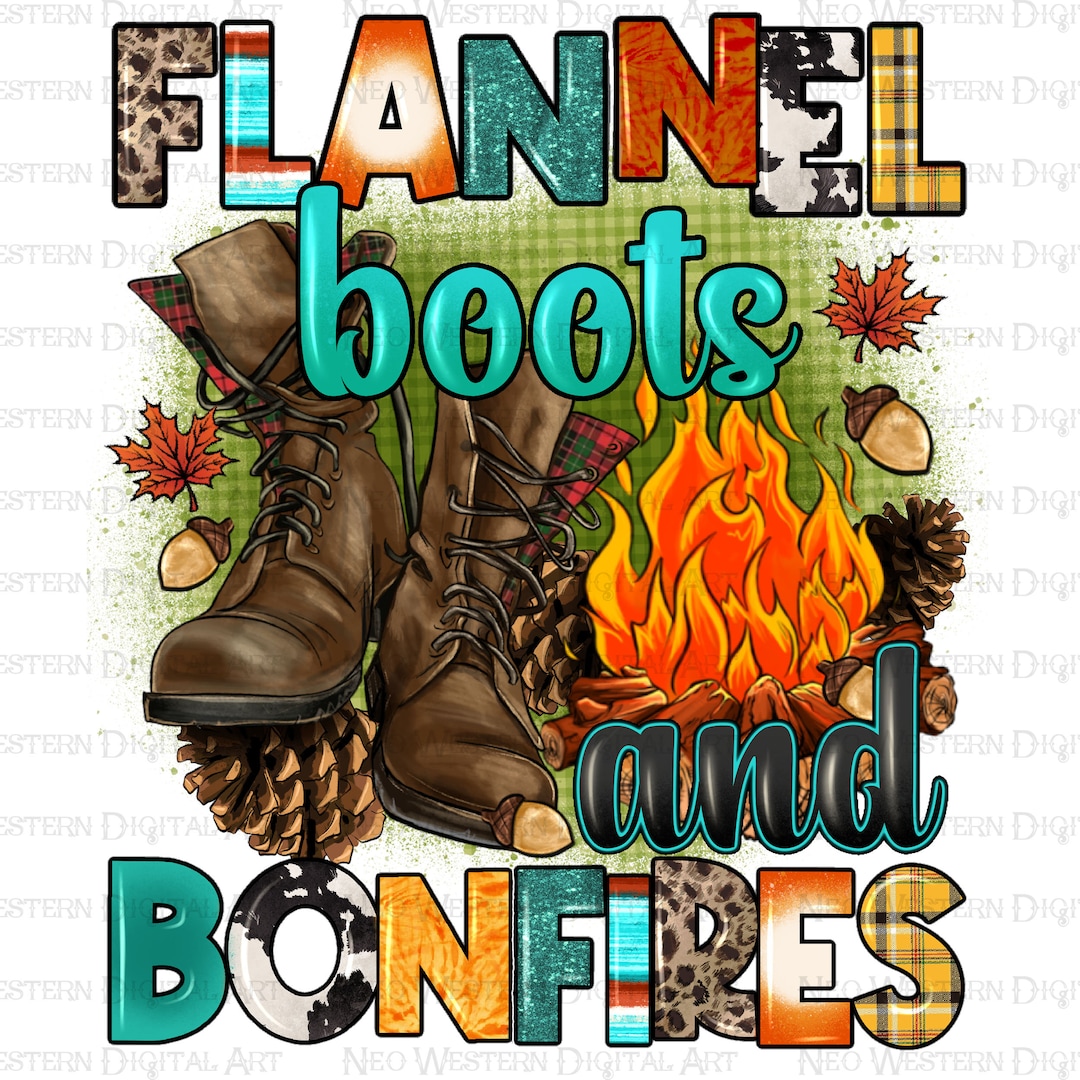 Flannel Boots and Bonfires Png Sublimation Design Download, Camping Png