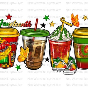 Juneteenth coffee drinks png sublimation design, Afro coffee cup png, Juneteenth 1865 png, black power png, sublimate designs download image 1