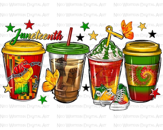 Juneteenth coffee drinks png sublimation design, Afro coffee cup png, Juneteenth 1865 png, black power png, sublimate designs download