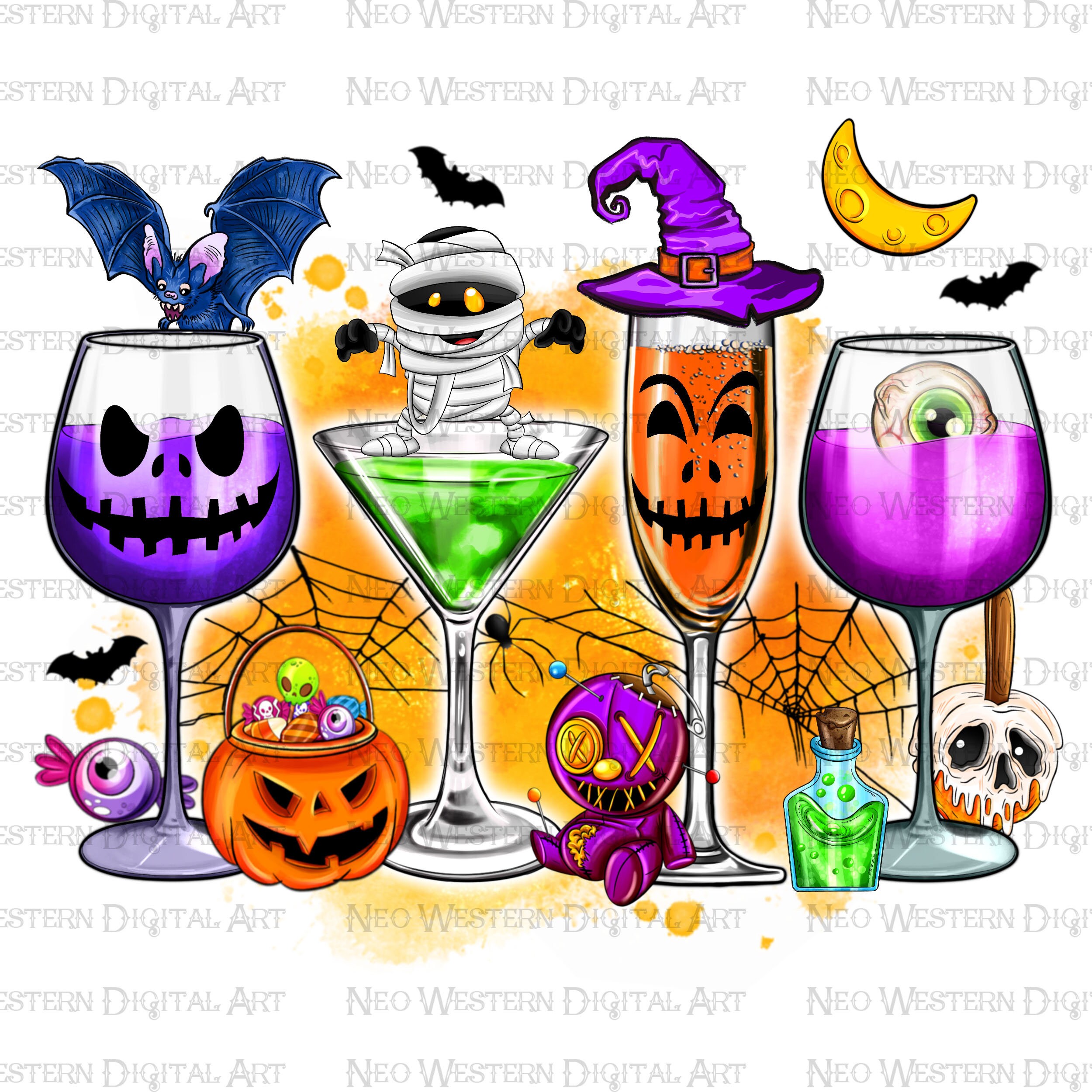 Halloween wine glasses png sublimation design download, Happy Halloween png,spooky vibes png, Halloween vibes png,sublimate designs download