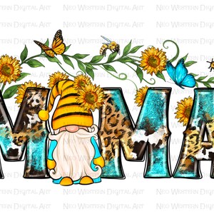 ノームとひまわりを持つ西洋のママの png 昇華デザインのダウンロード、ひまわりのノームの png、ママの png、昇華デザインのダウンロード