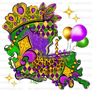 Louisiana Map Mardi Gras png sublimation design download, Mardi Gras png, Louisiana Map png, sublimate designs download