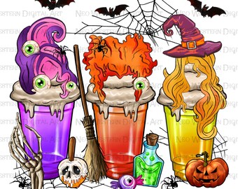 Halloween witch coffee cups png sublimation design download,Happy Halloween png, spooky season png, Halloween coffee png, sublimate download