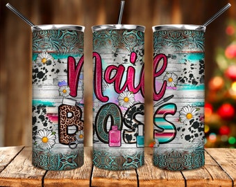 Nail Boss 20oz tumbler png sublimation design download, western tumbler png, nail artist png, nail hustler png, sublimate designs download