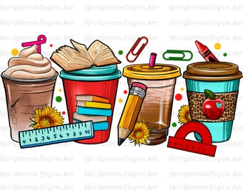 Teacher coffee cups png sublimation design download, coffee cups png design, Teacher's Day png, Teacher png, sublimate designs download