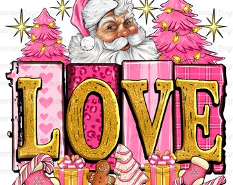 Pink Christmas love png sublimation design download, Merry Christmas png, Santa Claus png, Happy New Year png, sublimate designs download