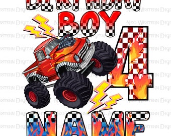 Cumpleañero personalizado (nombre y edad) png, monster truck png, cumpleaños png, fiesta de cumpleaños png, cumpleaños de niño png, descarga de diseños sublimados