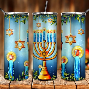 Hanukkah 20oz skinny tumbler sublimation design download, Happy Hanukkah png, Jewish png, Hanukkah png, sublimate designs download