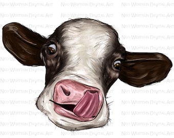 Cow png sublimation design download, hand drawn cow png, cute cow png, baby cow png, cow portrait png, sublimate designs download