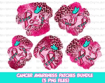 Breast Cancer Awareness patches png sublimation design bundle, western patches png, Cancer ribbon png, sublimate designs download