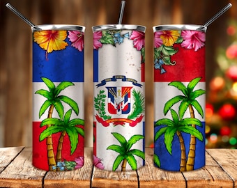Dominican Republic png 20oz skinny tumbler sublimation design download, floral tumbler png, Dominican flag png, sublimate designs download