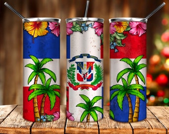 Dominican Republic png 20oz skinny tumbler sublimation design download, floral tumbler png, Dominican flag png, sublimate designs download