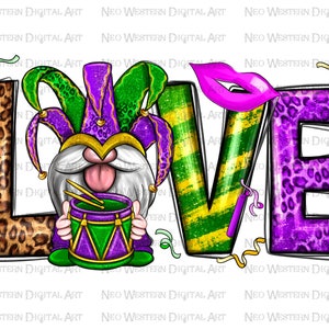 Love Mardi Gras gnome png sublimation design download, Mardi Gras png, Mardi Gras gnome png, western Mardi Gras png, sublimate download