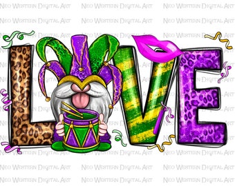 Love Mardi Gras gnome png sublimation design download, Mardi Gras png, Mardi Gras gnome png, western Mardi Gras png, sublimate download