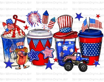 4 de julho bebidas de café png design de sublimação, xícara de café dos EUA png, bandeira dos EUA png, xícara de café de 4 de julho png, download de designs sublimados