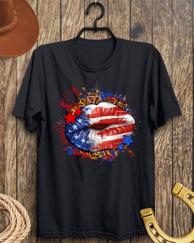 Leopard American flag lips png sublimation design download, 4th of July png, Independence Day png, USA flag png, sublimate designs download image 3