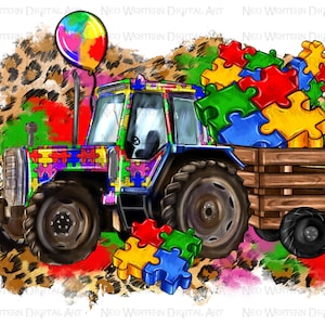 Autism tractor png sublimation design download, Autism awareness png, Autism life png, Autism puzzle pieces png, sublimate designs download
