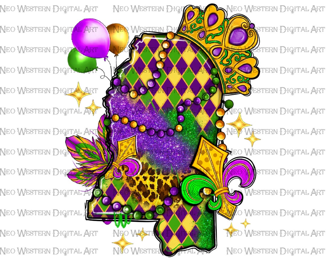 Mississippi Map Mardi Gras Png Sublimation Design Download, Mardi Gras