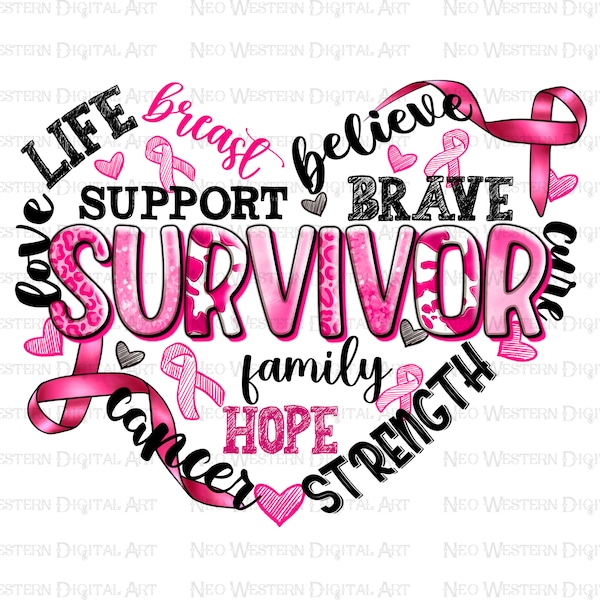 Breast Cancer survivor heart png sublimation design download, Breast Cancer png, Cancer Awareness png, pink ribbon png, sublimate download