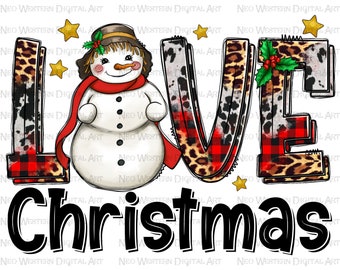 Love Christmas snowman sublimation design download, love Christmas png, western Christmas png, cute snowman png, sublimate design download
