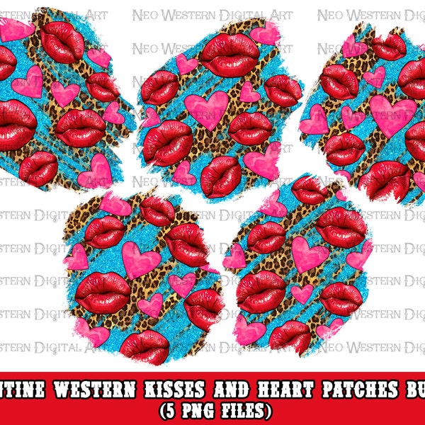 Valentine western kisses and heart patches bundle png sublimation design download, Valentine's Day patches png, sublimate designs download